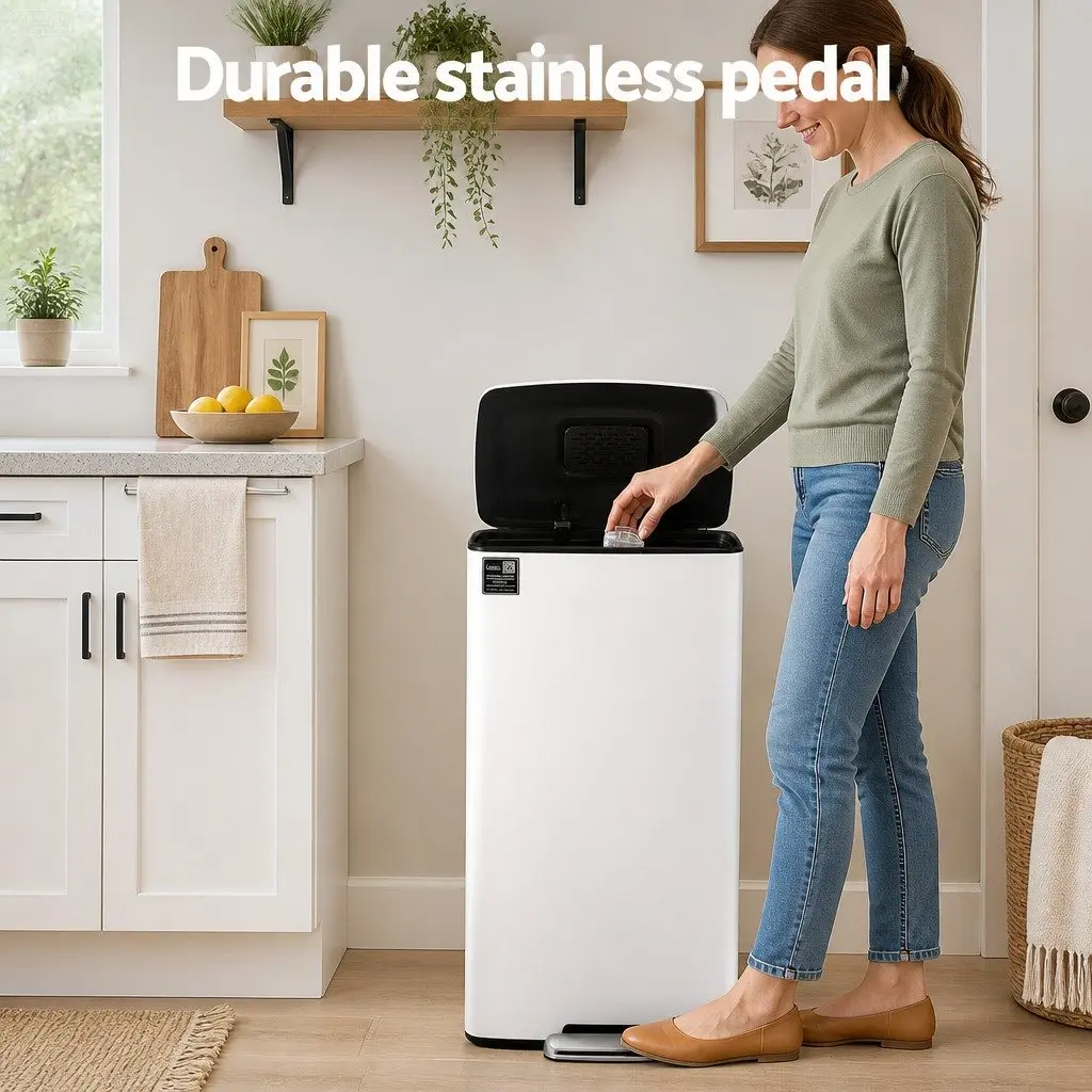 Pedal Bins White 40L Hands-Free Soft-Closing Kitchen Trash Can