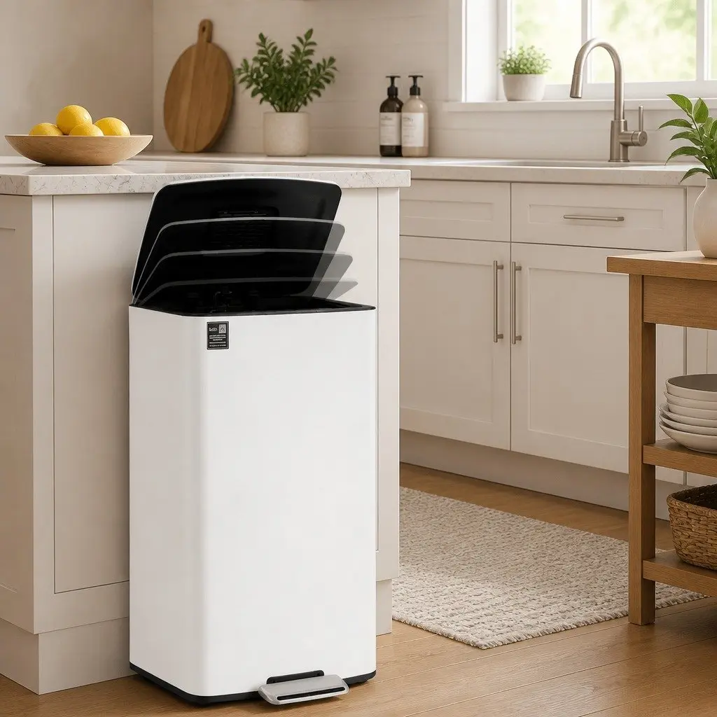 Pedal Bins White 40L Hands-Free Soft-Closing Kitchen Trash Can