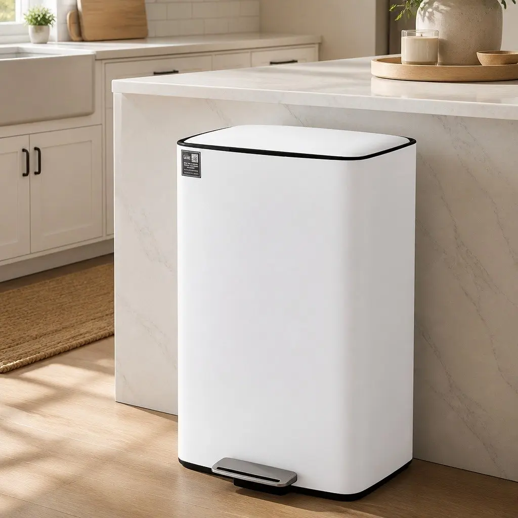 Pedal Bins White 40L Hands-Free Soft-Closing Kitchen Trash Can