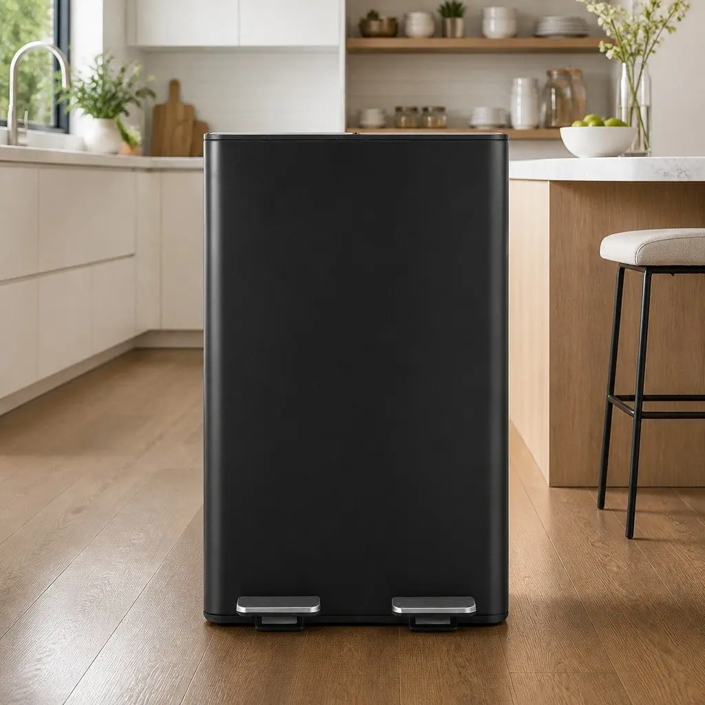 Pedal Bins Black 60L Dual Compartment Waste Rubbish Dustbin Recycling