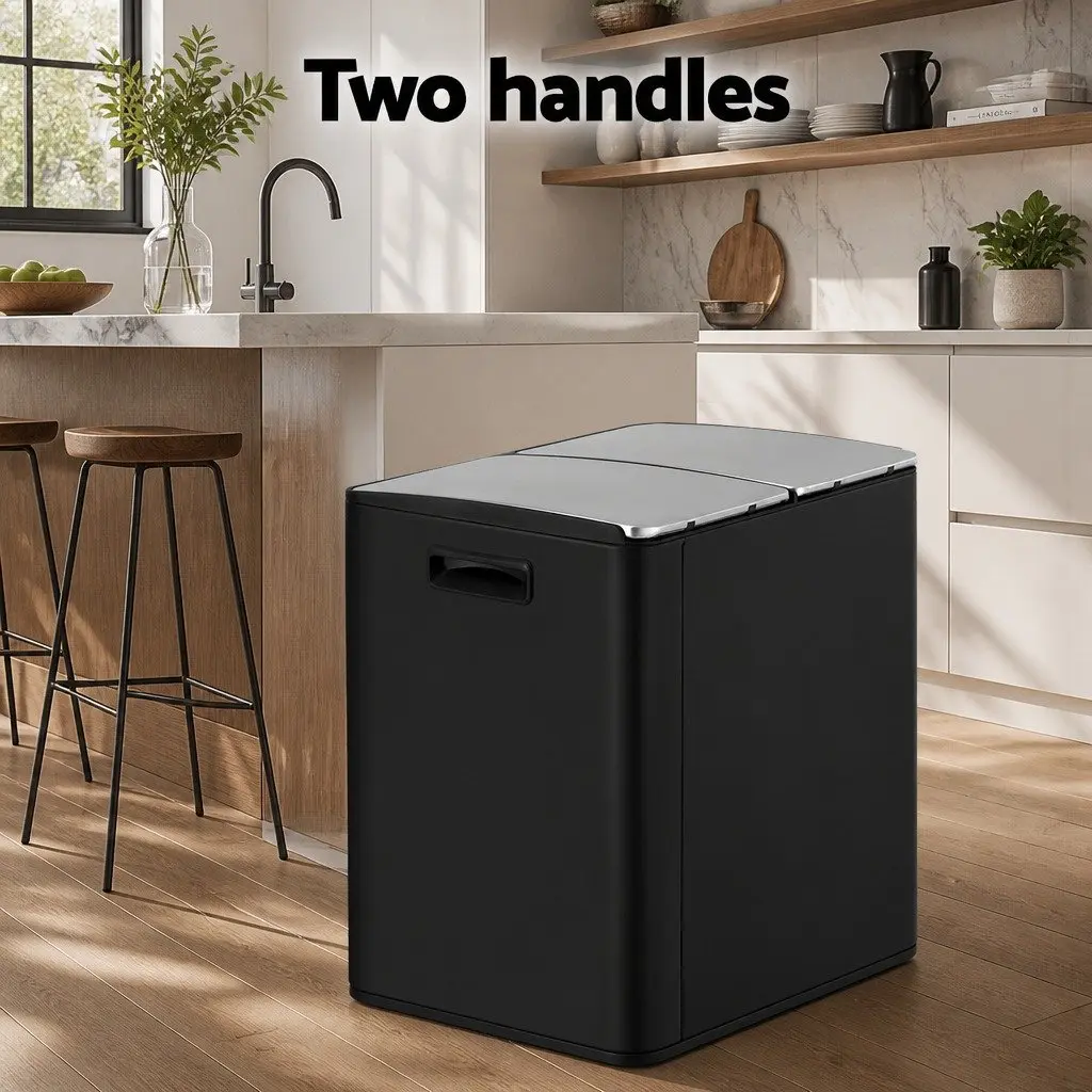 Pedal Bins Black 60L Dual Compartment Waste Rubbish Dustbin Recycling