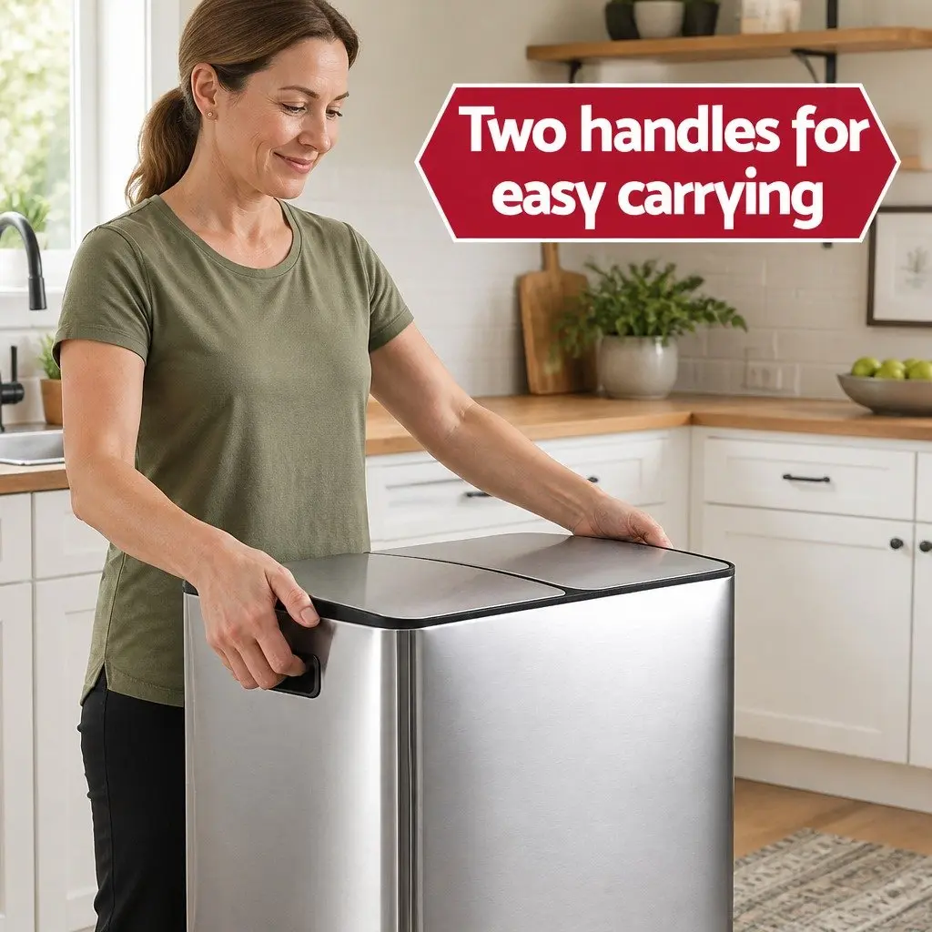 Pedal Bin Silver 60L Dual Compartment Waste Recycle Dustbin