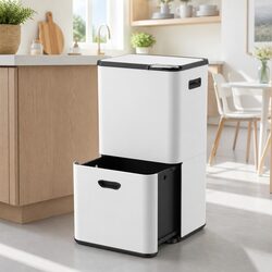 63L Pull Out Rubbish Bin 3 Compartment Split Door Trash Can Kitchen Organiser