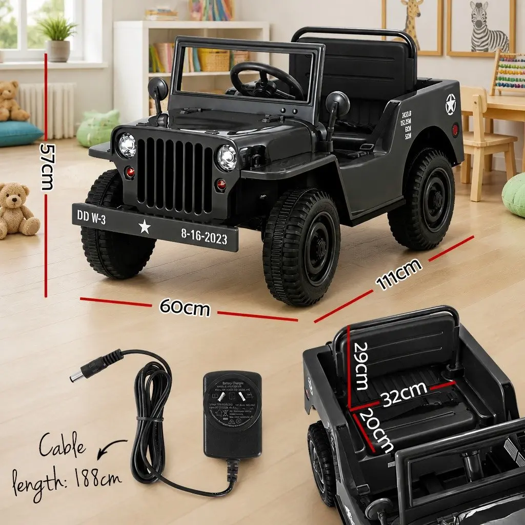 Kids Ride On Car Electric 12V Black Off-Road Jeep Toy with Remote Control