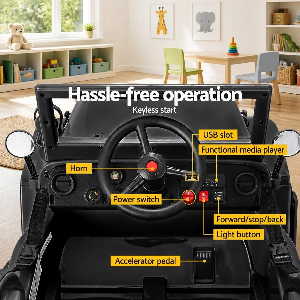 Kids Ride On Car Electric 12V Black Off-Road Jeep Toy with Remote Control