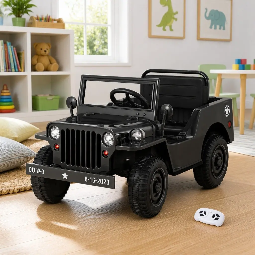 Kids Ride On Car Electric 12V Black Off-Road Jeep Toy with Remote Control