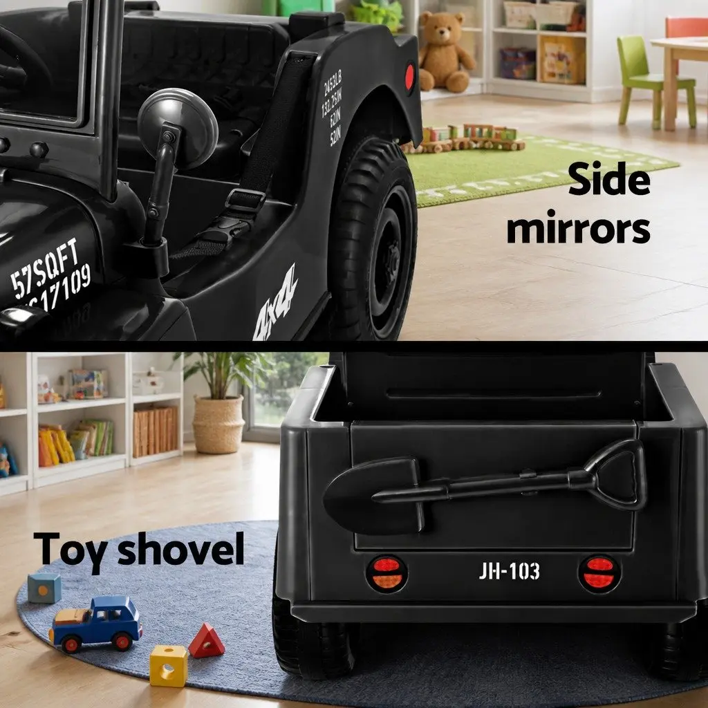 Kids Ride On Car Electric 12V Black Off-Road Jeep Toy with Remote Control