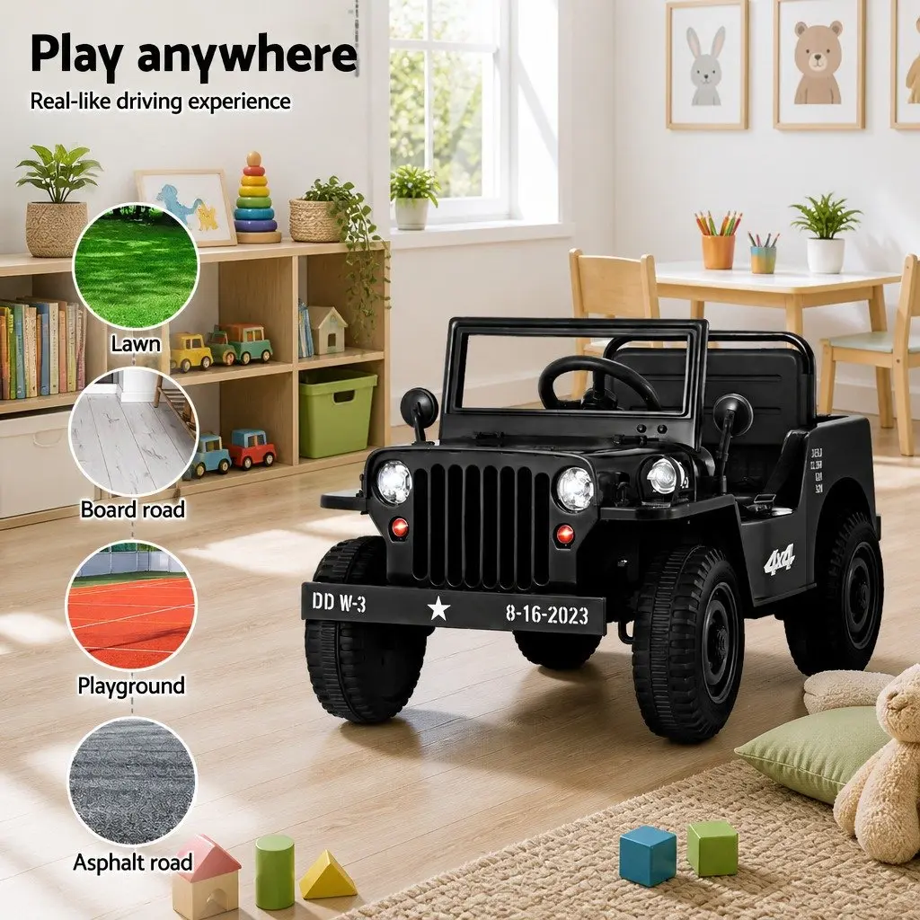 Kids Ride On Car Electric 12V Black Off-Road Jeep Toy with Remote Control