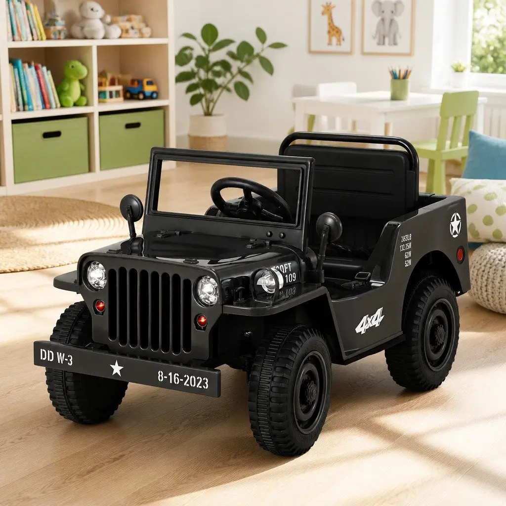 Kids Ride On Car Electric 12V Black Off-Road Jeep Toy with Remote Control