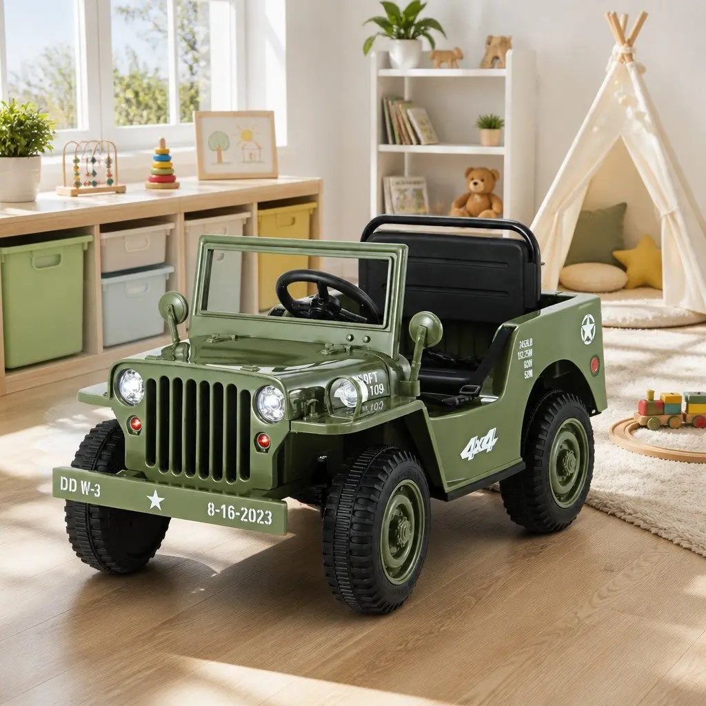 Kids Electric Ride On Car 12V Off-Road Jeep Toy Remote Control Olive Green