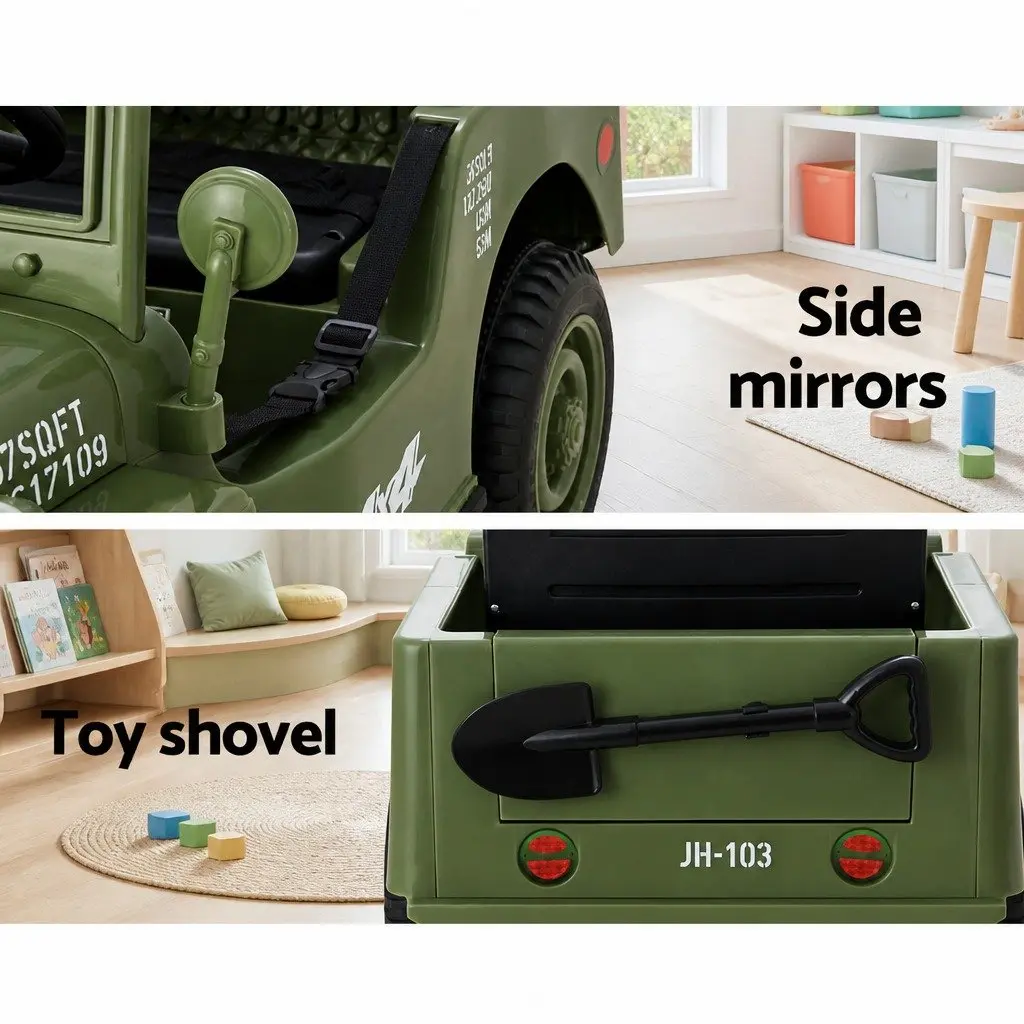 Kids Ride On Car Olive Green 12V Off-Road Jeep Toy Remote Control Keyless Start Interactive Dashboard