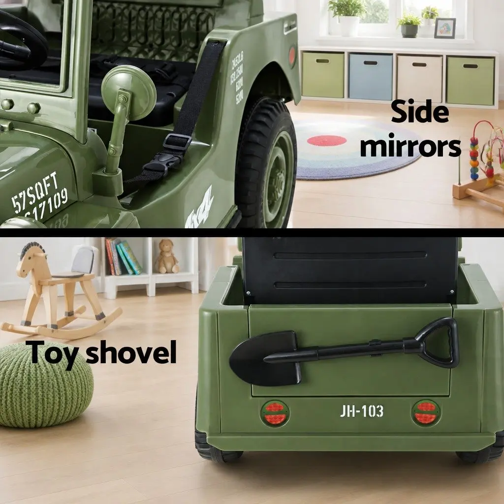 Kids Ride On Car Olive Green 12V Off-Road Jeep Toy Remote Control Keyless Start Interactive Dashboard