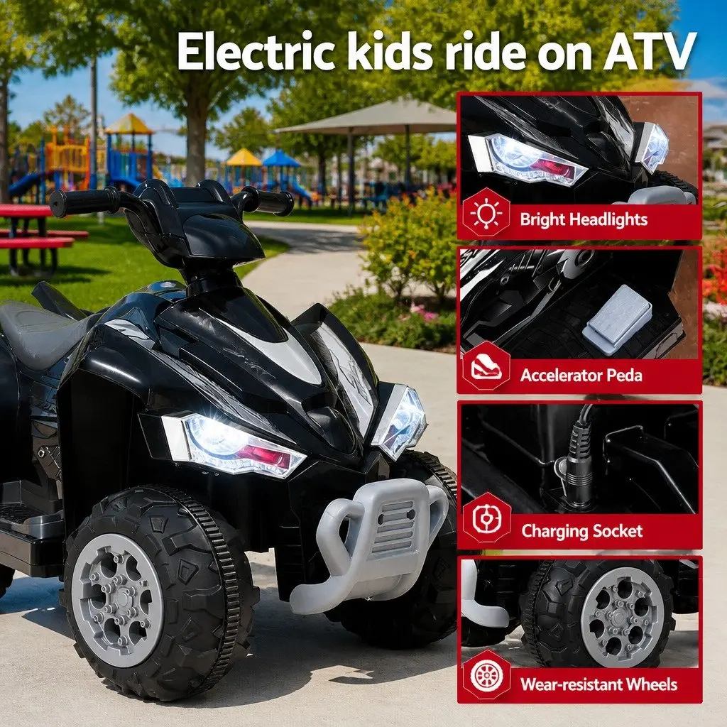 Kids Ride On Car ATV Quad Electric Toy Black 12V Motor Outdoor Anti-slip Tyres