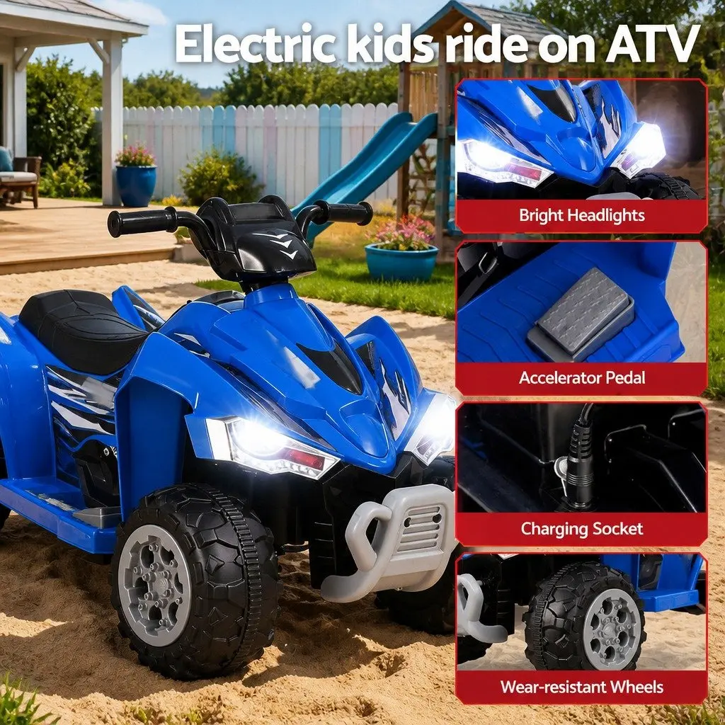 Kids Ride On Car Blue 12V Electric ATV Quad Motorbike Toy Outdoor 3 Years