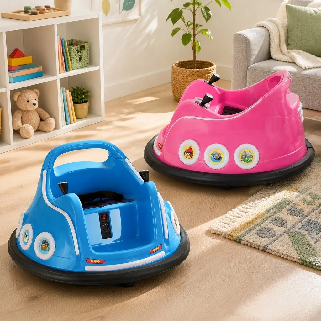 Kids Ride On Bumper Car Blue 73cm Soft Bumper Remote Control Joystick 360 Degree Rotation