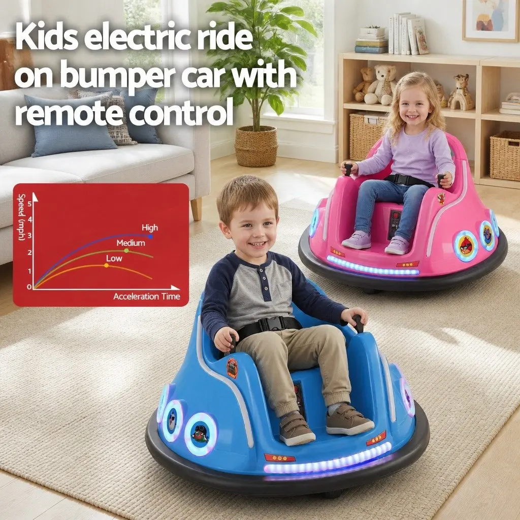 Kids Ride On Bumper Car Blue 73cm Soft Bumper Remote Control Joystick 360 Degree Rotation