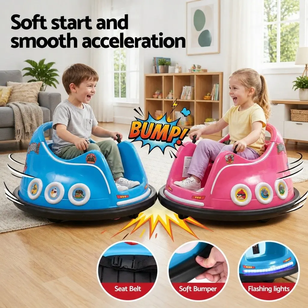 Kids Ride On Bumper Car Blue 73cm Soft Bumper Remote Control Joystick 360 Degree Rotation