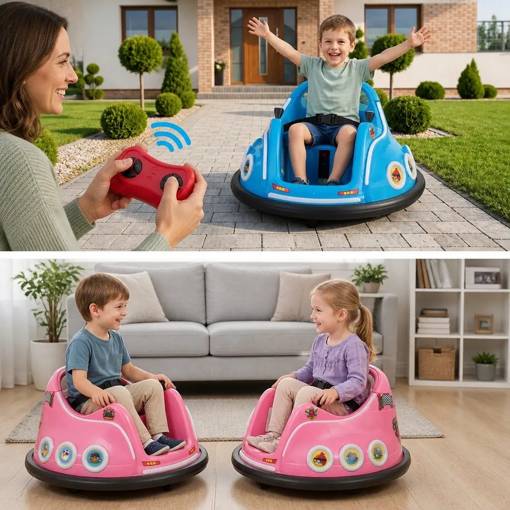Kids Ride On Bumper Car Blue 73cm Soft Bumper Remote Control Joystick 360 Degree Rotation