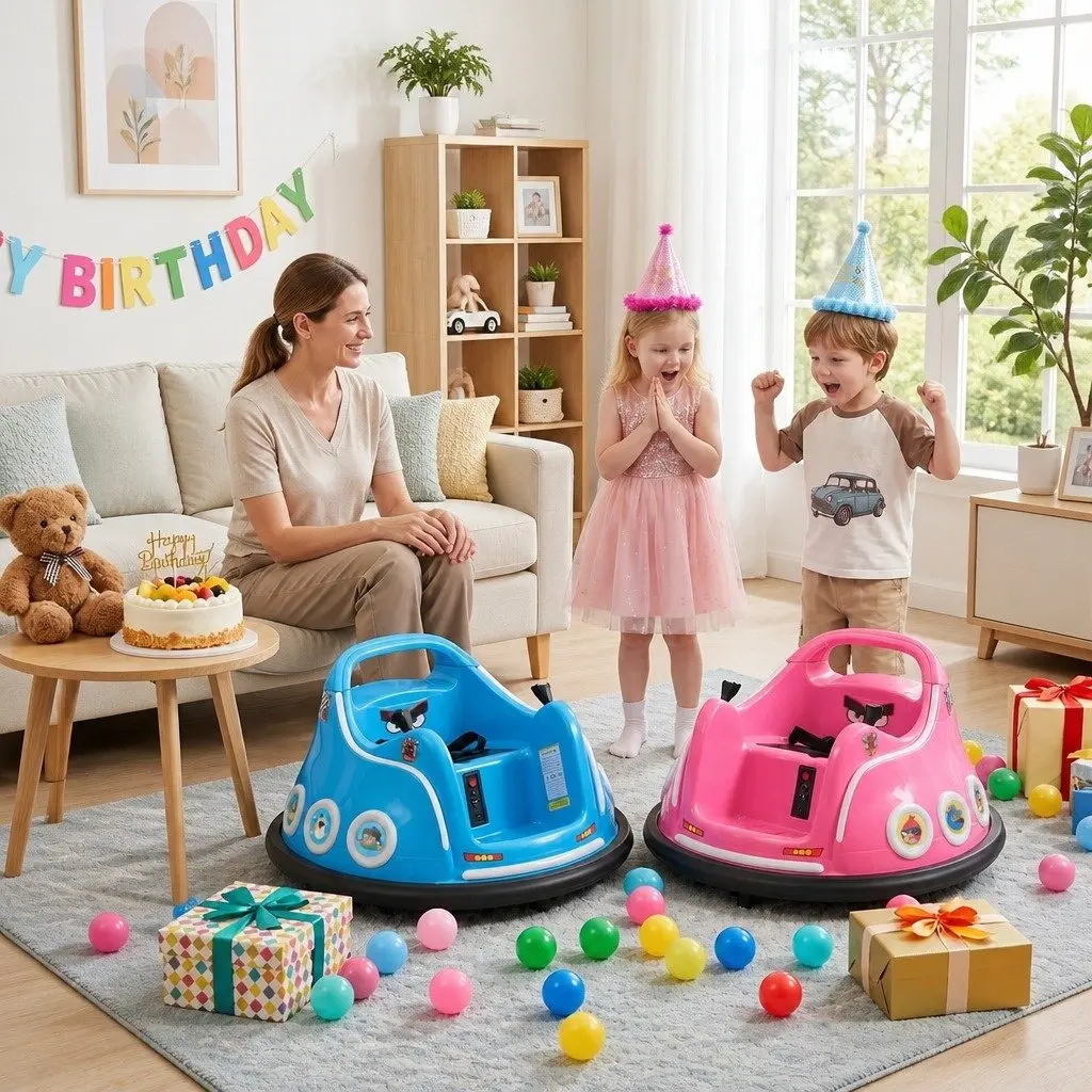 Kids Ride On Bumper Car Blue 73cm Soft Bumper Remote Control Joystick 360 Degree Rotation