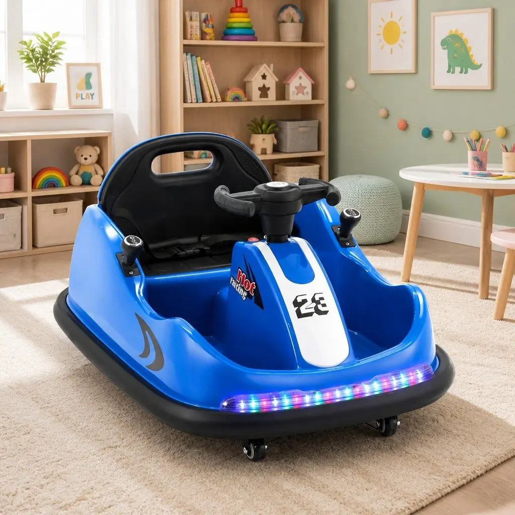 Ride On Bumper Car Blue 6V Electric Toy with Remote Control Steering Wheel