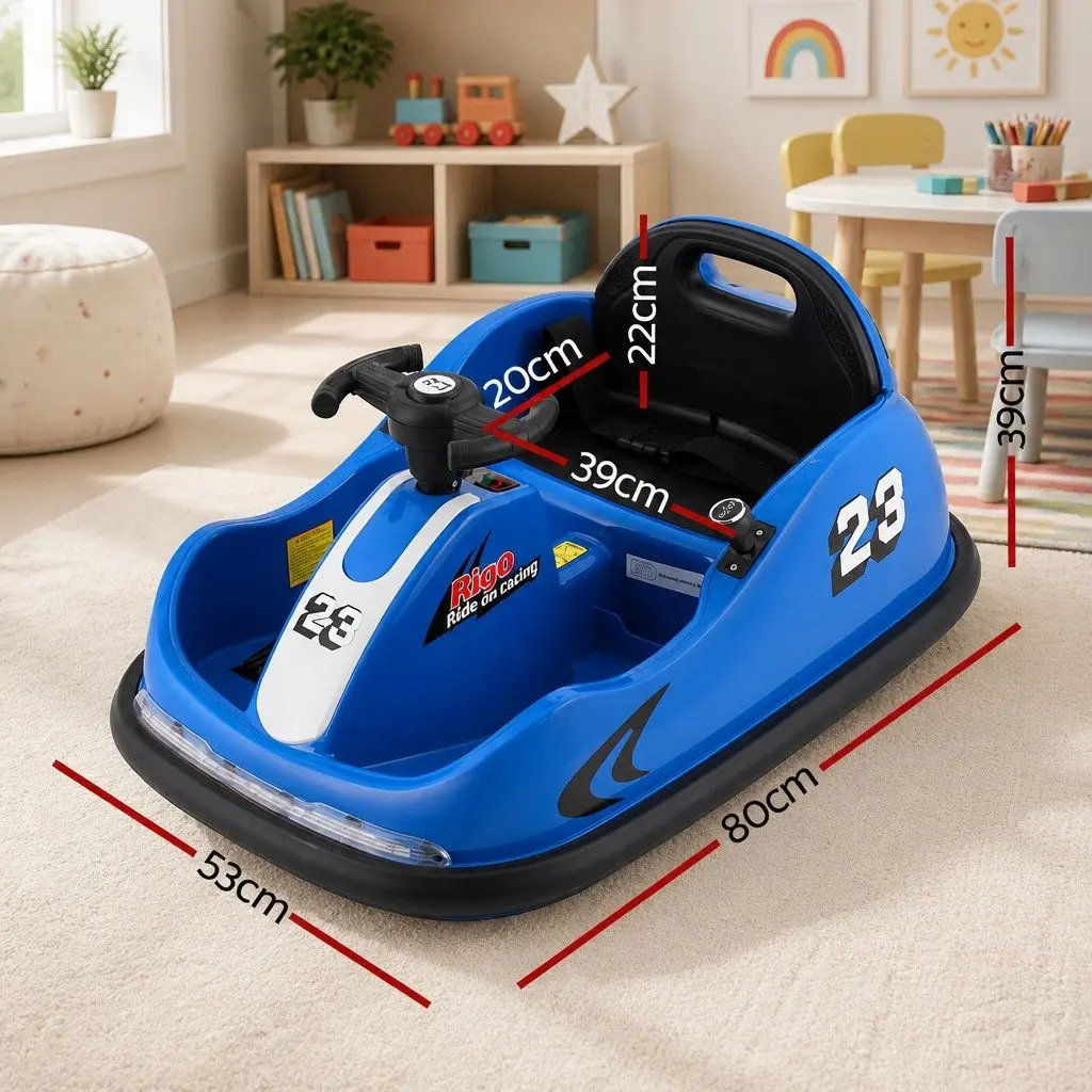 Ride On Bumper Car Blue 6V Electric Toy with Remote Control Steering Wheel