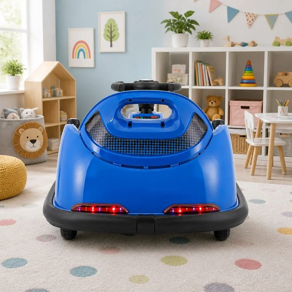 Ride On Bumper Car Blue 6V Electric Toy with Remote Control Steering Wheel