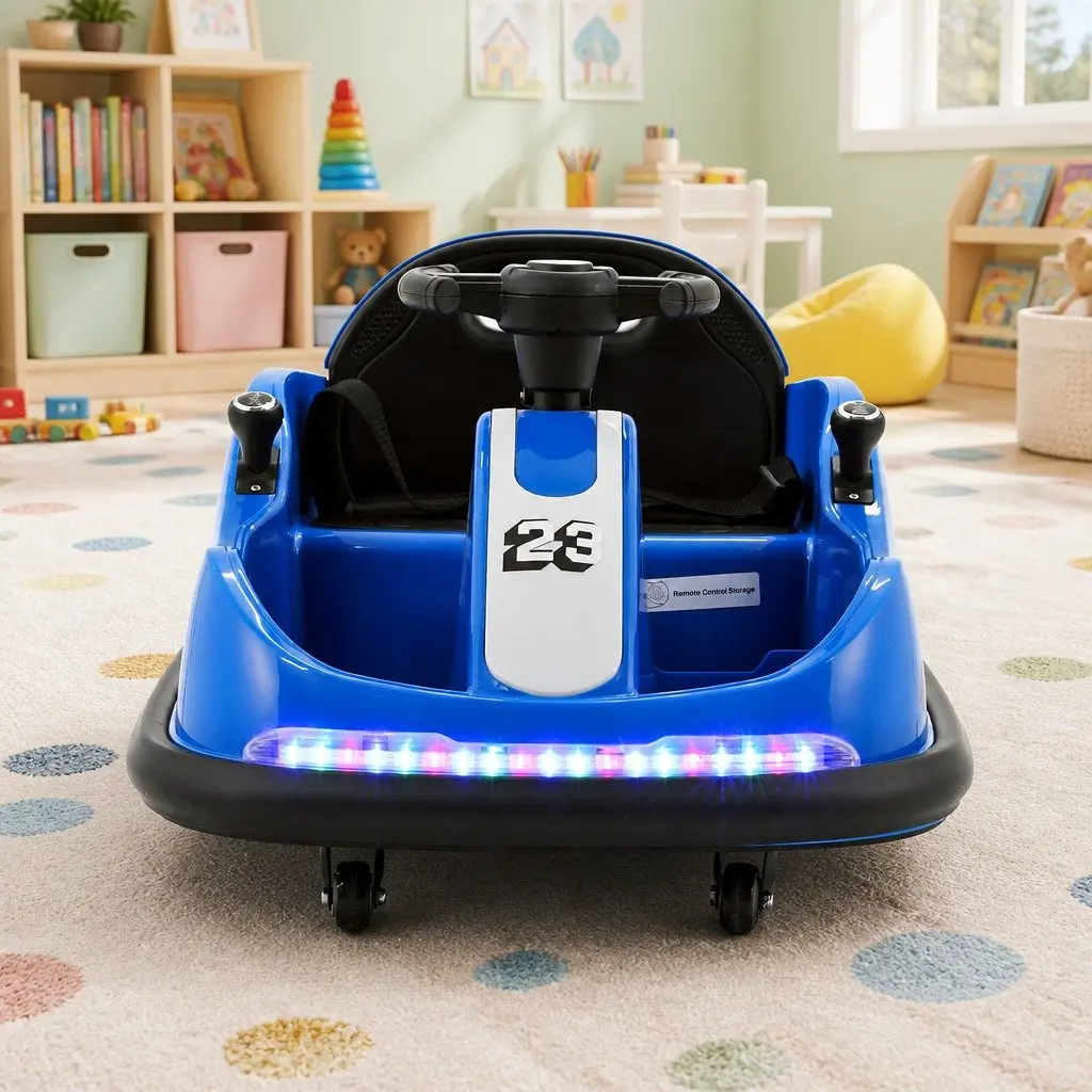 Ride On Bumper Car Blue 6V Electric Toy with Remote Control Steering Wheel