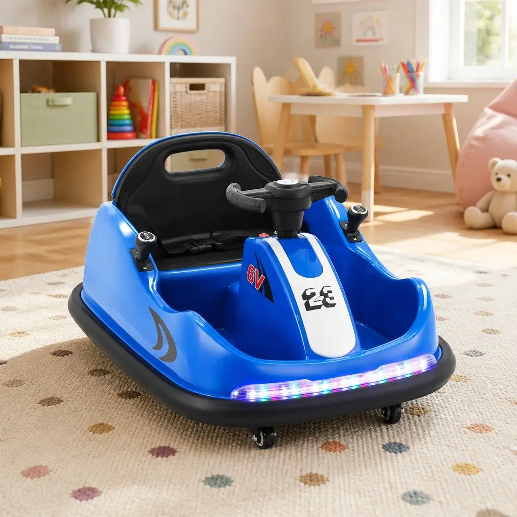 Ride On Bumper Car Blue 6V Electric Toy with Remote Control Steering Wheel