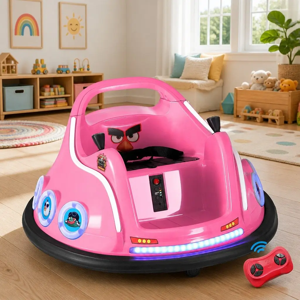 Ride On Car Pink Joystick Remote Control 360 Degree Rotation LED Lights Music