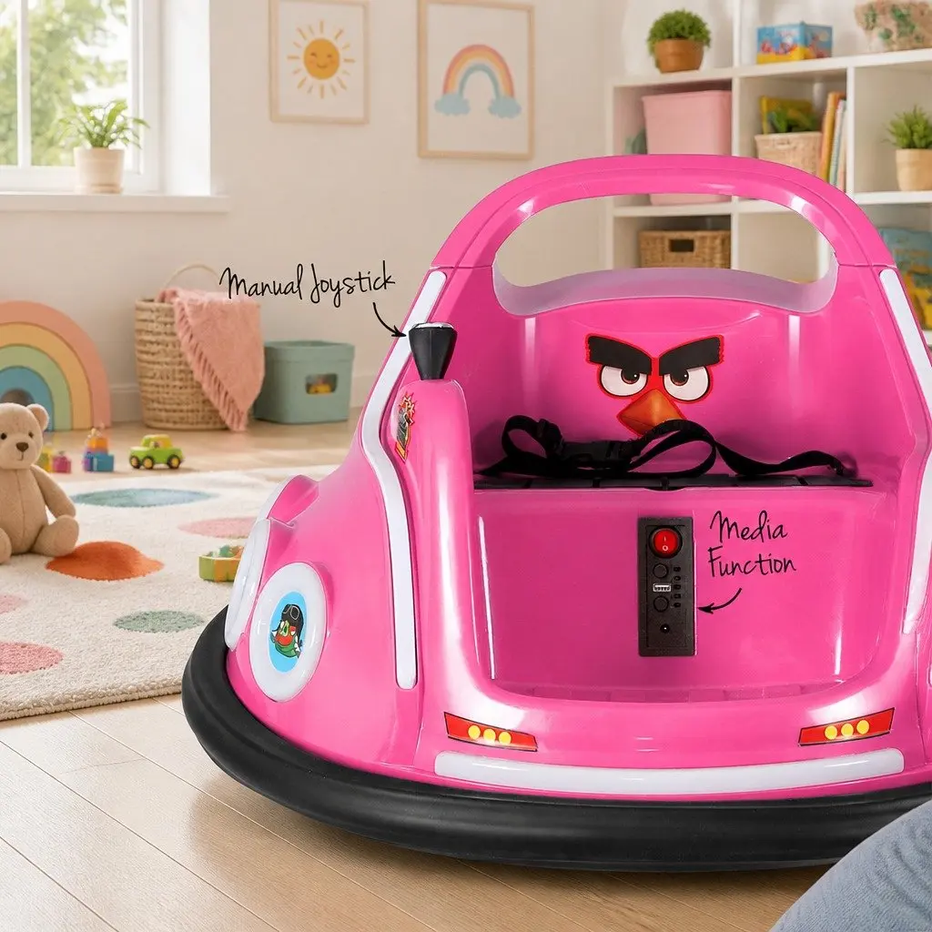 Ride On Car Pink Joystick Remote Control 360 Degree Rotation LED Lights Music
