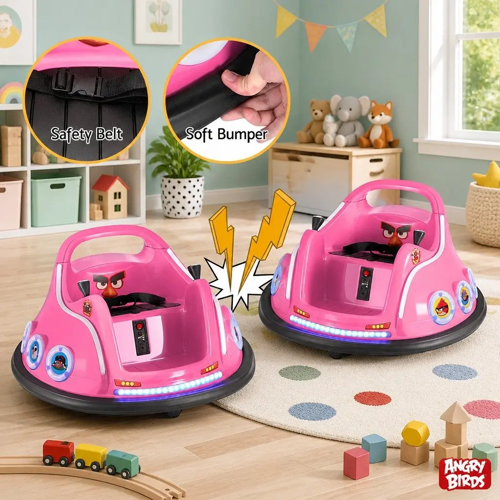 Ride On Car Pink Joystick Remote Control 360 Degree Rotation LED Lights Music