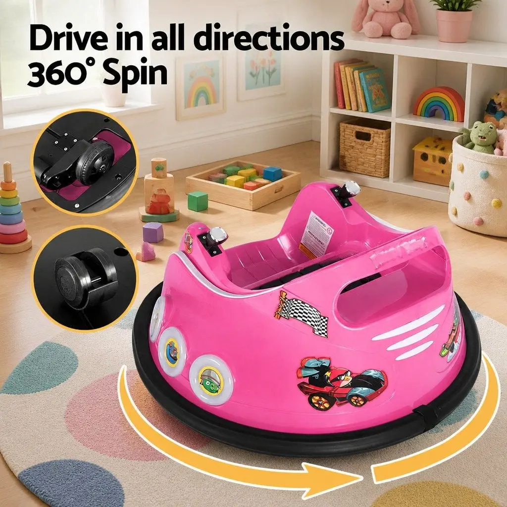 Ride On Car Pink Joystick Remote Control 360 Degree Rotation LED Lights Music