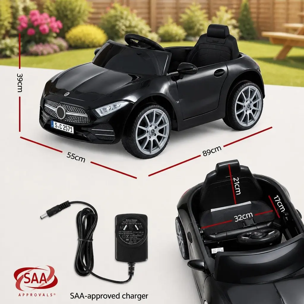 Kids Ride On Car Black 3 Years Remote Control Music Adjustable Safety Seat Belt