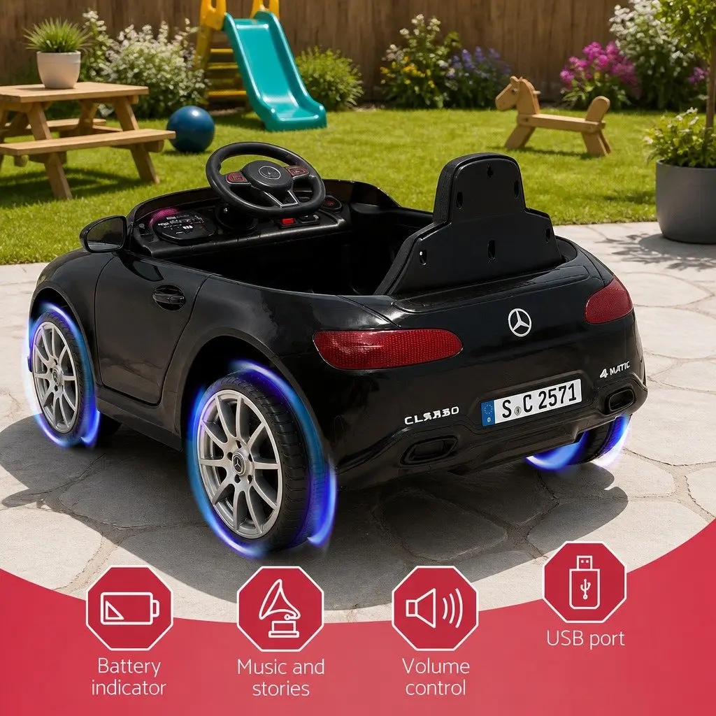 Kids Ride On Car Black 3 Years Remote Control Music Adjustable Safety Seat Belt
