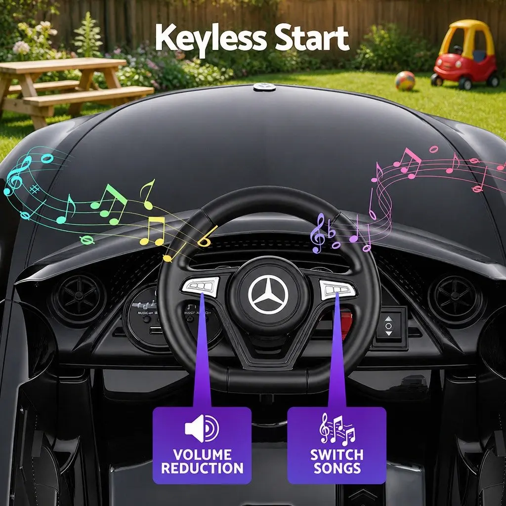 Kids Ride On Car Black 3 Years Remote Control Music Adjustable Safety Seat Belt