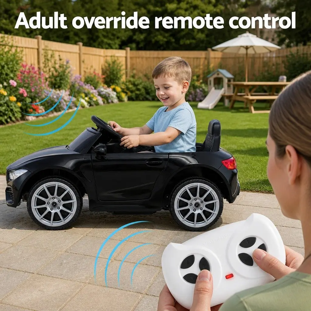 Kids Ride On Car Black 3 Years Remote Control Music Adjustable Safety Seat Belt