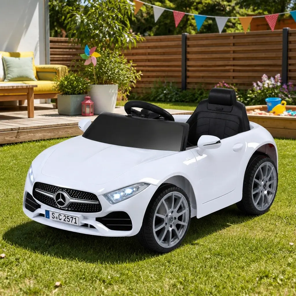 Kids Ride On Car White 3 Years Music Remote Control Adjustable Safety Seat Belt