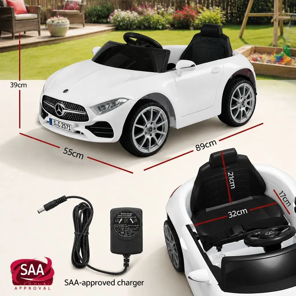 Kids Ride On Car White 3 Years Music Remote Control Adjustable Safety Seat Belt