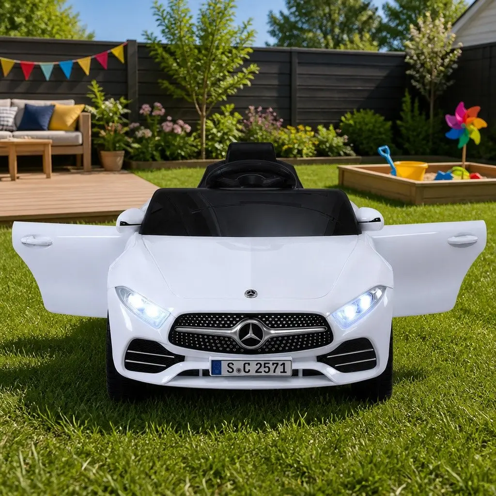 Kids Ride On Car White 3 Years Music Remote Control Adjustable Safety Seat Belt