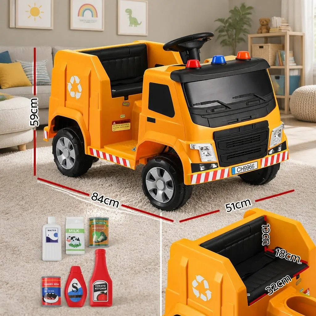 Ride On Car Yellow 12V Electric Kids Garbage Truck with Remote Control and Safety Seat Belt