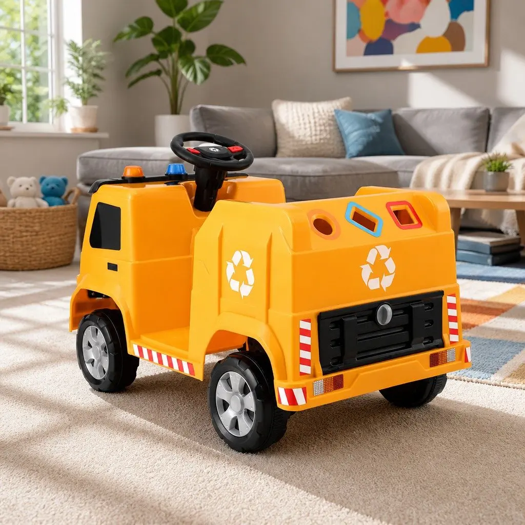 Ride On Car Yellow 12V Electric Kids Garbage Truck with Remote Control and Safety Seat Belt