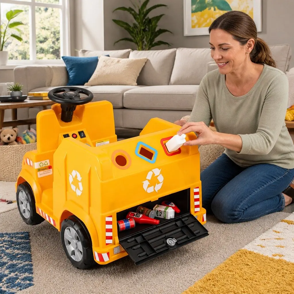 Ride On Car Yellow 12V Electric Kids Garbage Truck with Remote Control and Safety Seat Belt