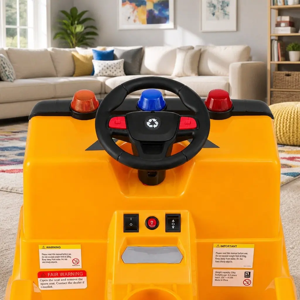 Ride On Car Yellow 12V Electric Kids Garbage Truck with Remote Control and Safety Seat Belt