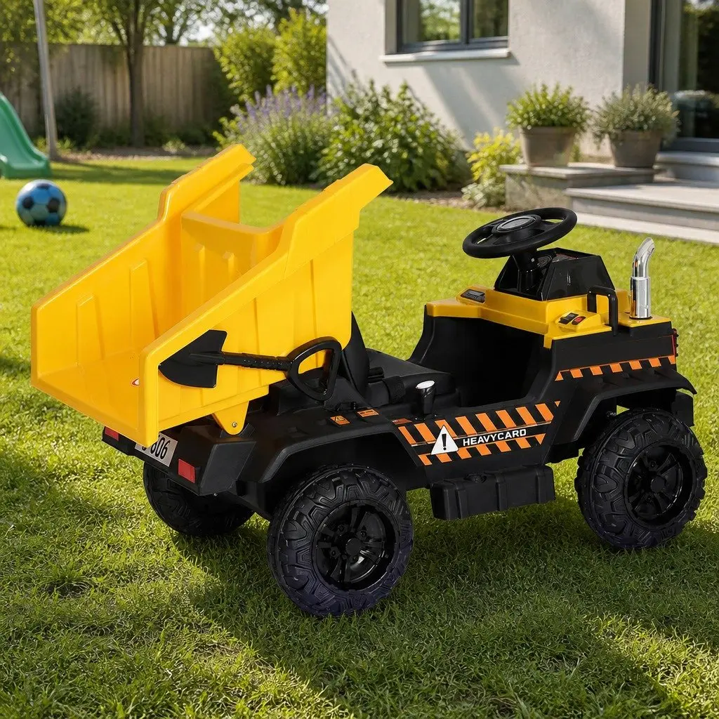 Kids Electric Ride On Dumptruck Toy Yellow Black 12V Battery Powered with Steering Wheel and Acceleration Pedal