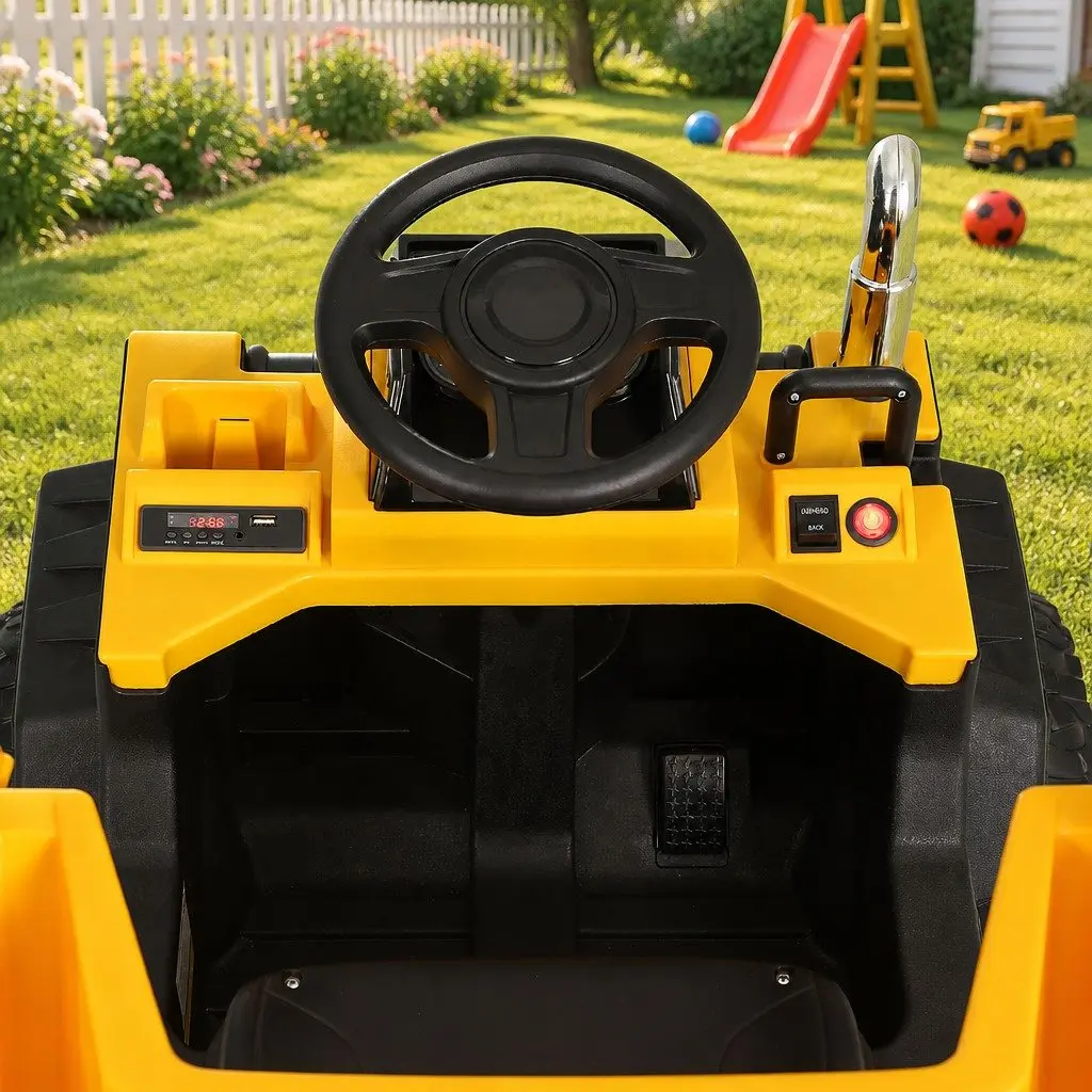 Kids Electric Ride On Dumptruck Toy Yellow Black 12V Battery Powered with Steering Wheel and Acceleration Pedal
