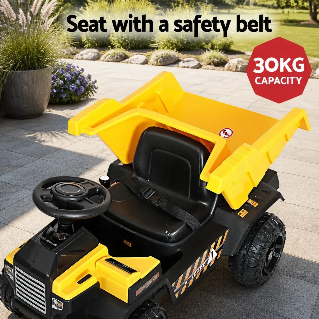 Kids Electric Ride On Dumptruck Toy Yellow Black 12V Battery Powered with Steering Wheel and Acceleration Pedal