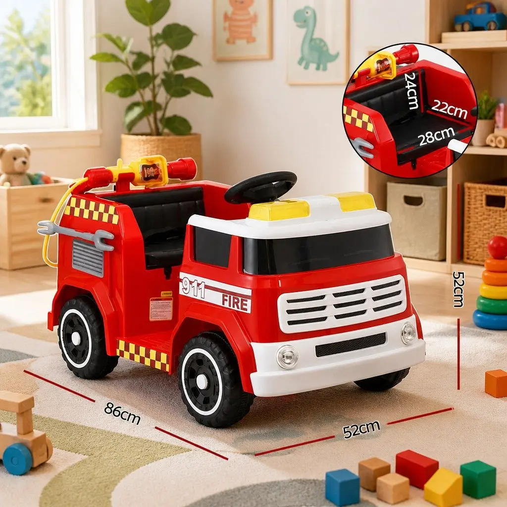 Ride On Car Red Kids Fire Truck Electric Vehicle with Water Gun Siren Light Music and Remote Control
