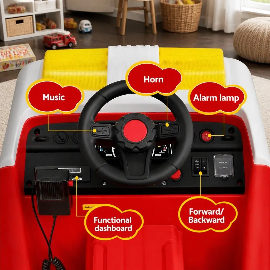 Ride On Car Red Kids Fire Truck Electric Vehicle with Water Gun Siren Light Music and Remote Control