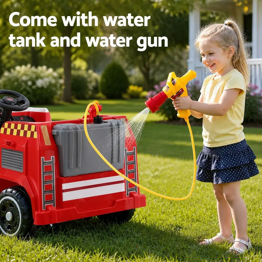Ride On Car Red Kids Fire Truck Electric Vehicle with Water Gun Siren Light Music and Remote Control