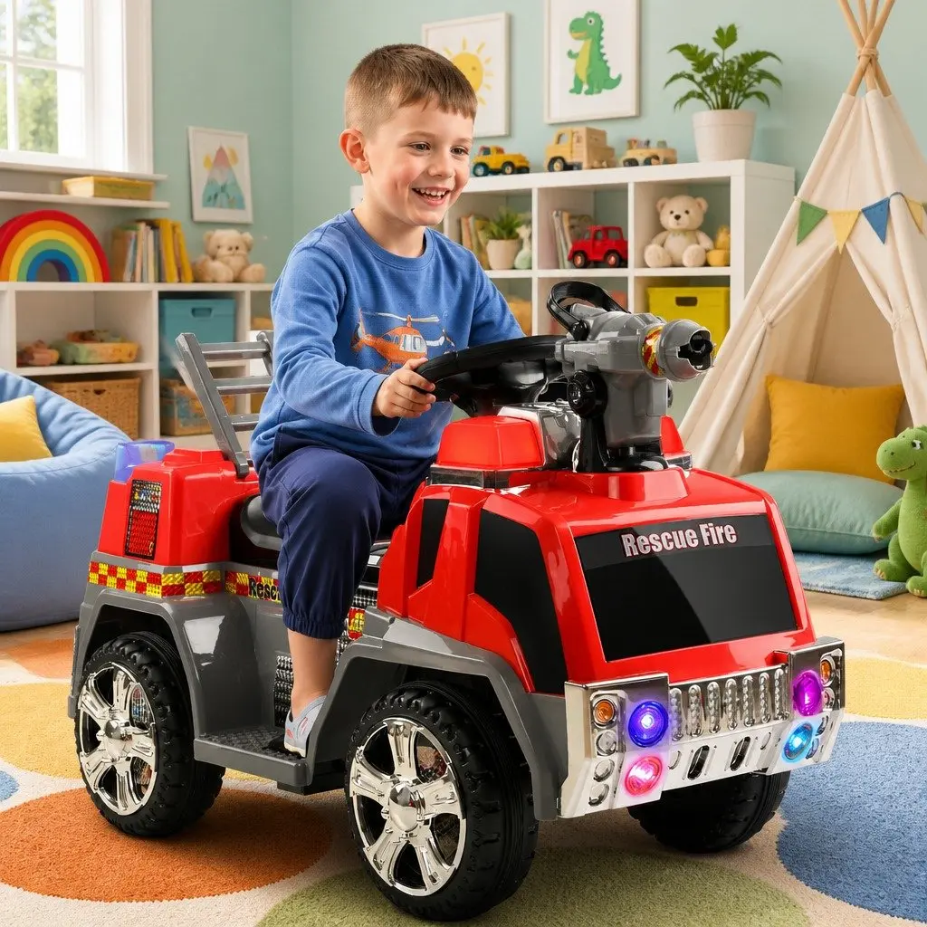 Kids Electric Ride On Fire Engine Truck 6V Battery Powered Toy Car Red
